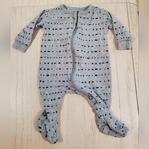 Two Petit Lem Gray Footed Baby Pajamas with Black and Gold Dot Pattern